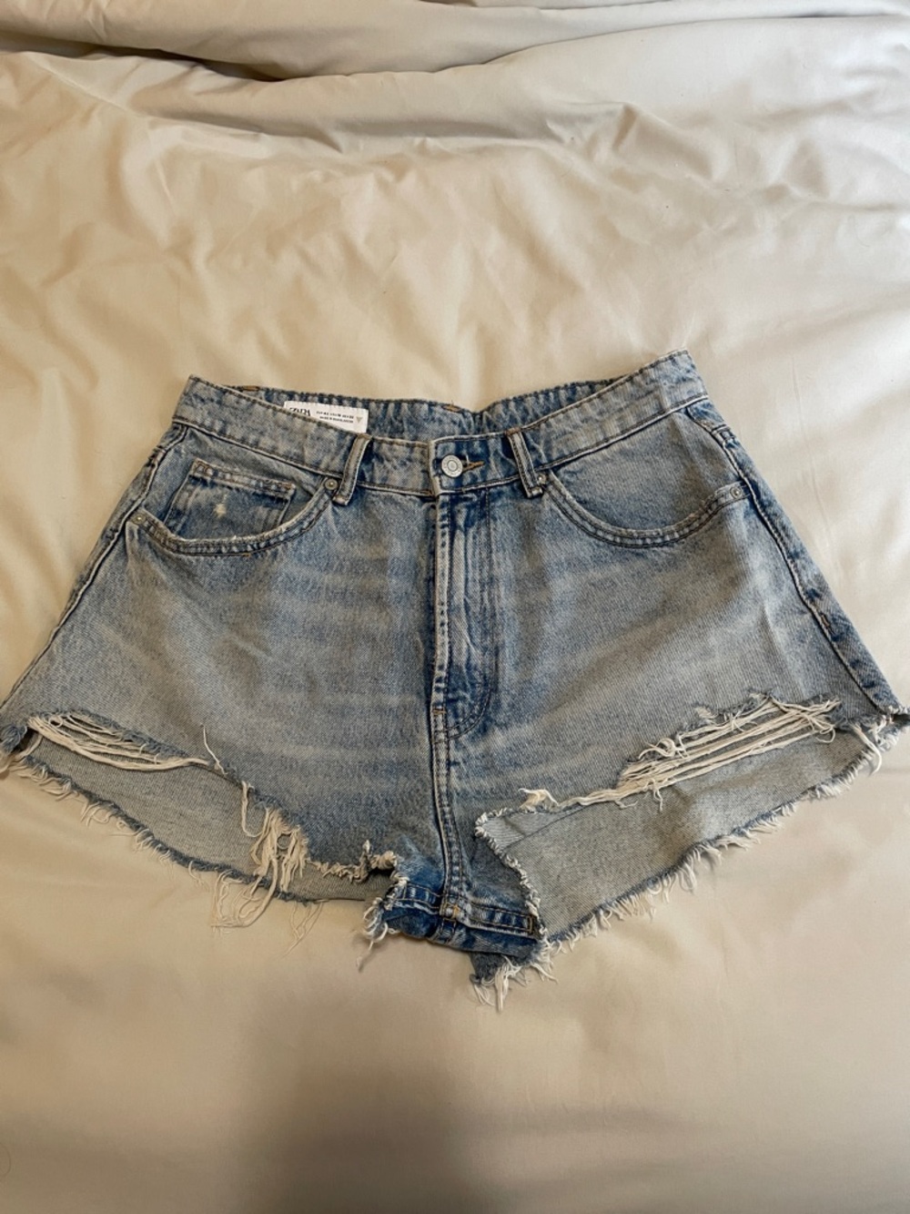 Zara Light Blue Distressed Denim Cutoff Shorts